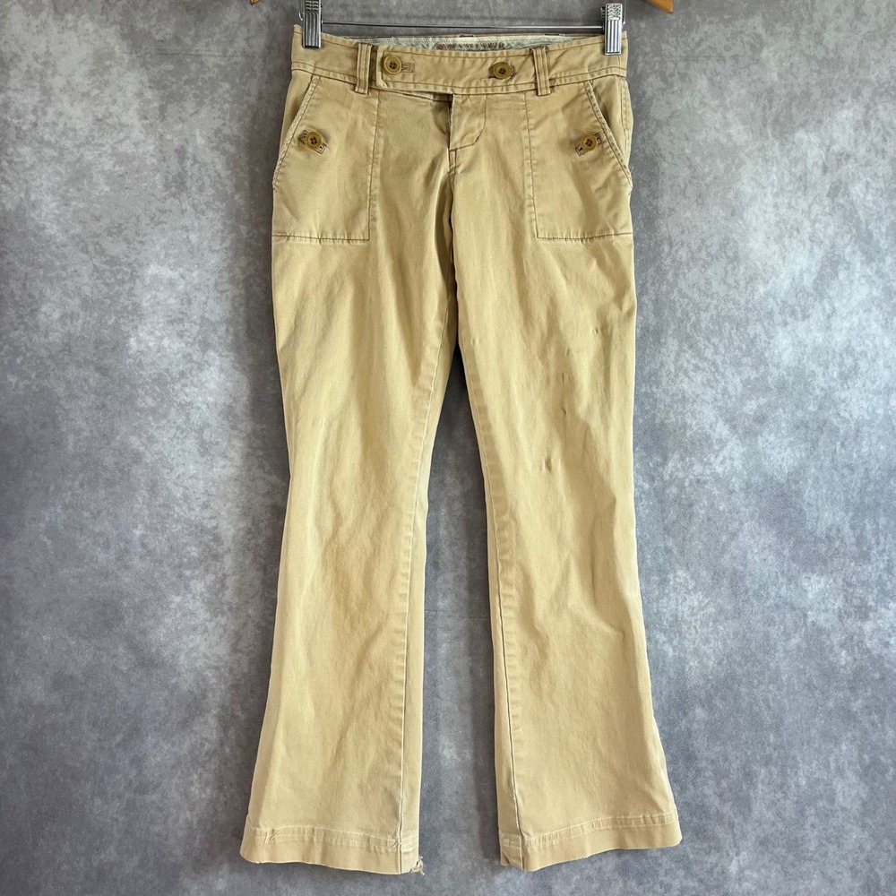 Vintage Abercrombie Fitch Khaki Pants Women 00 Tan Low Rise Bootcut Distress Hem